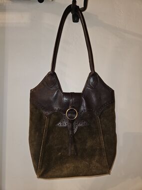 Classic Olive Suede & Dark Brown Genuine Leather Purse